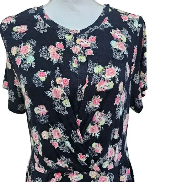 Torrid Black with Pink Floral Super Soft Knit Dress Size 1X (14) - Picture 3 of 8